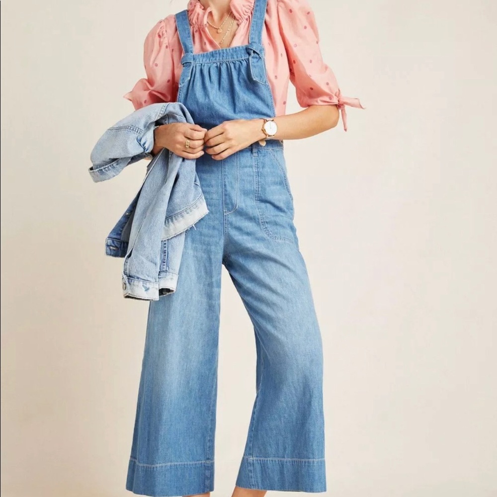 Anthropologie Light Blue Denim Wide-Leg Overalls